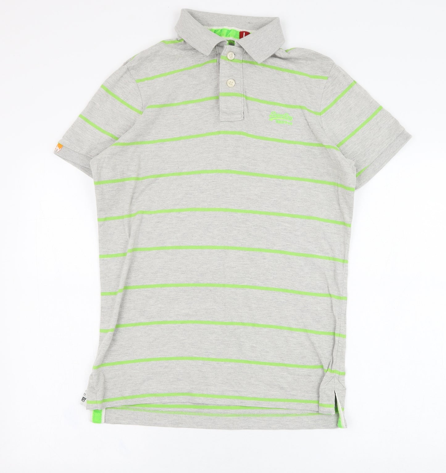 Superdry Mens Grey Striped Polyester  Polo Size L Collared Pullover