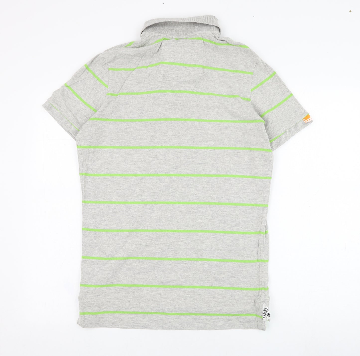 Superdry Mens Grey Striped Polyester  Polo Size L Collared Pullover
