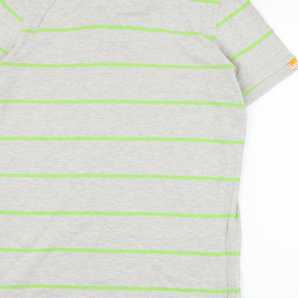 Superdry Mens Grey Striped Polyester  Polo Size L Collared Pullover