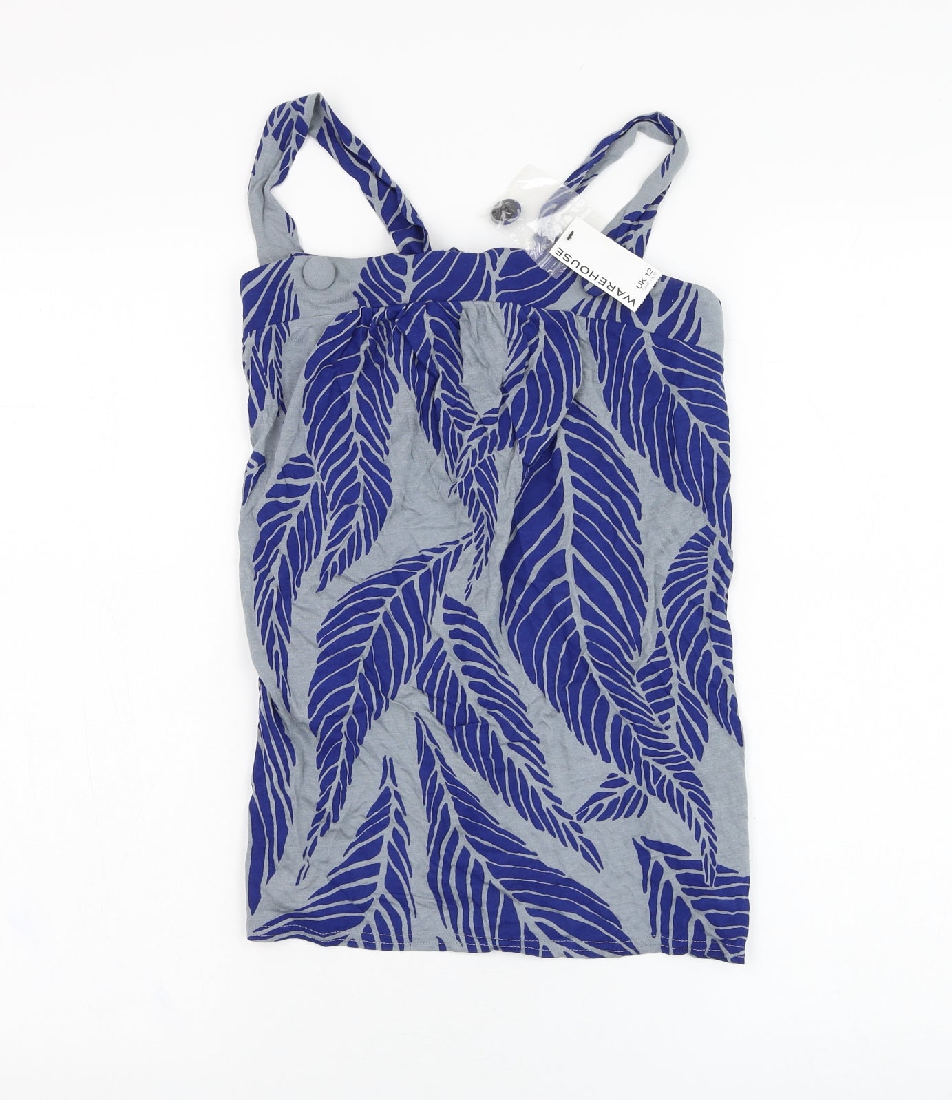 Warehouse Womens Blue Floral Viscose Basic Tank  Square Neck