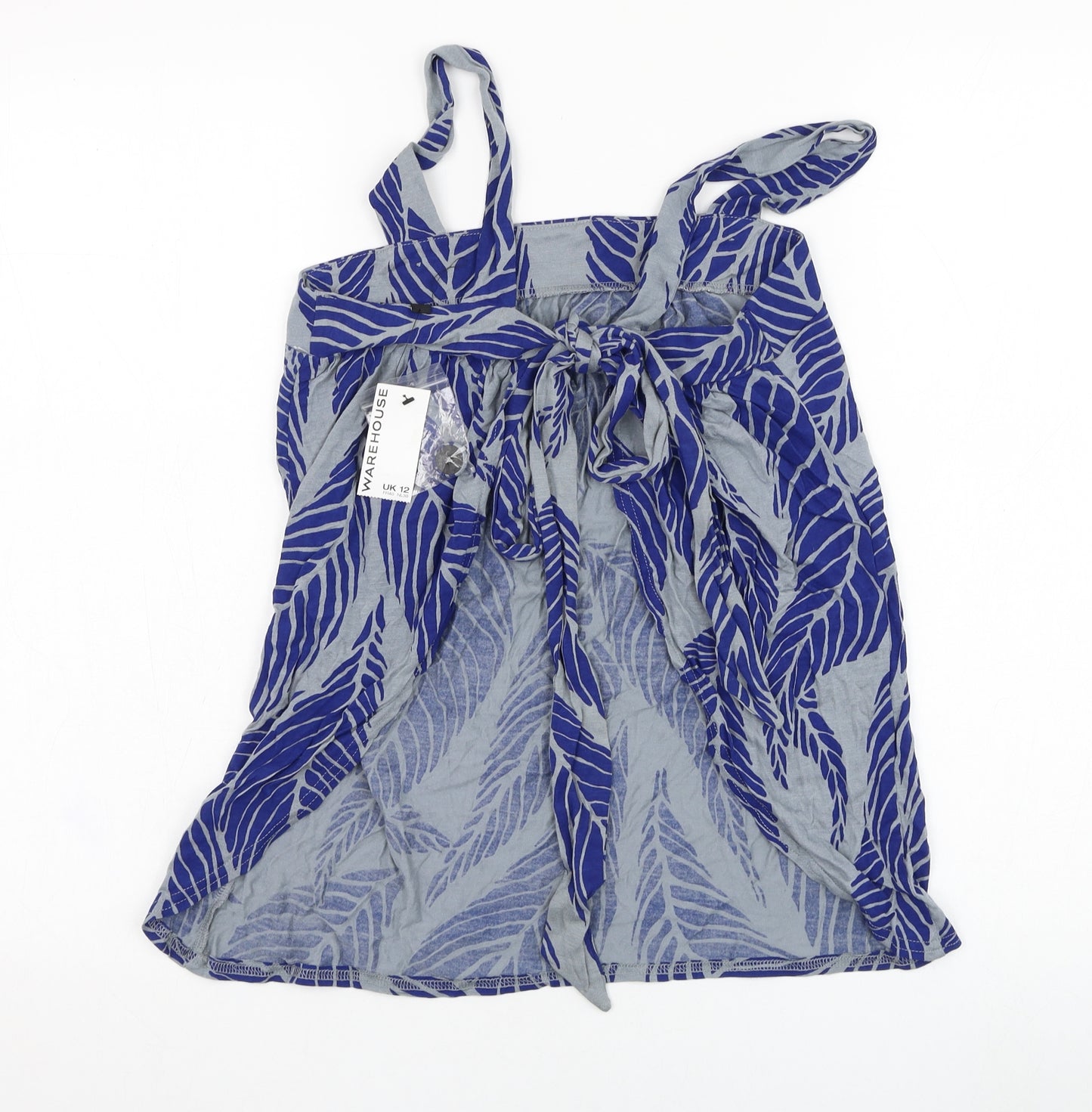 Warehouse Womens Blue Floral Viscose Basic Tank  Square Neck