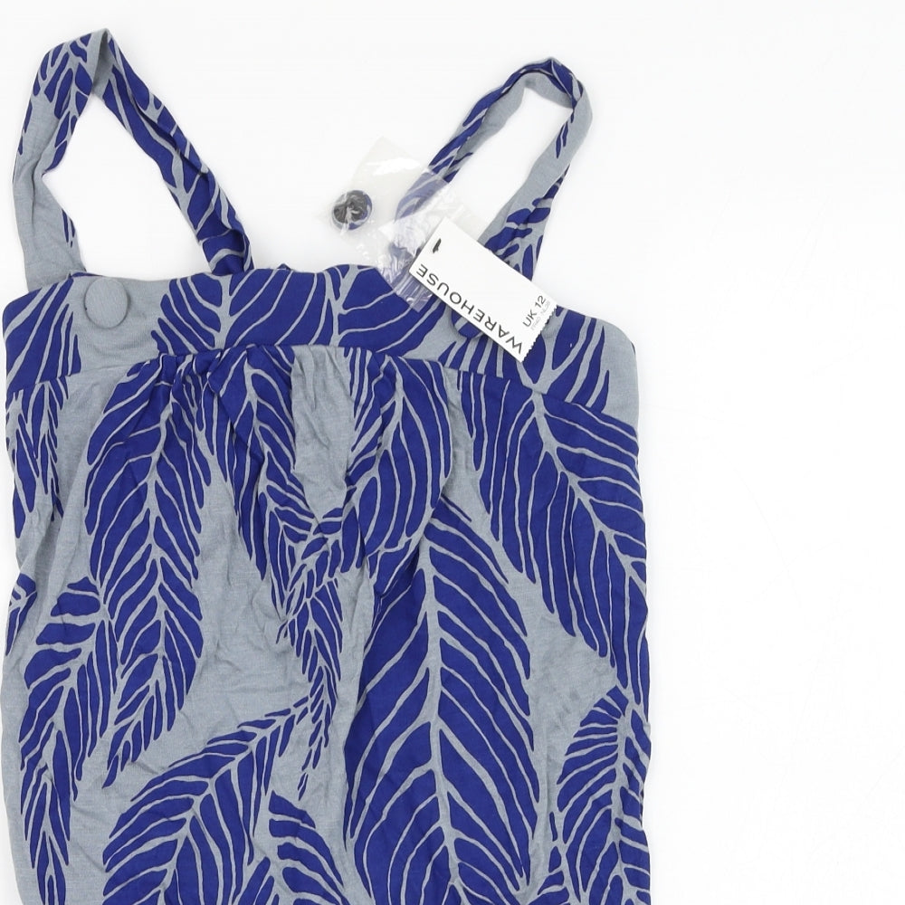 Warehouse Womens Blue Floral Viscose Basic Tank  Square Neck