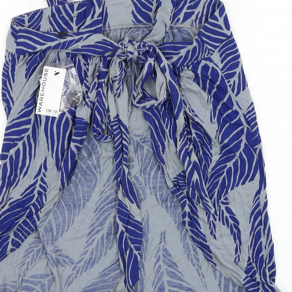 Warehouse Womens Blue Floral Viscose Basic Tank  Square Neck
