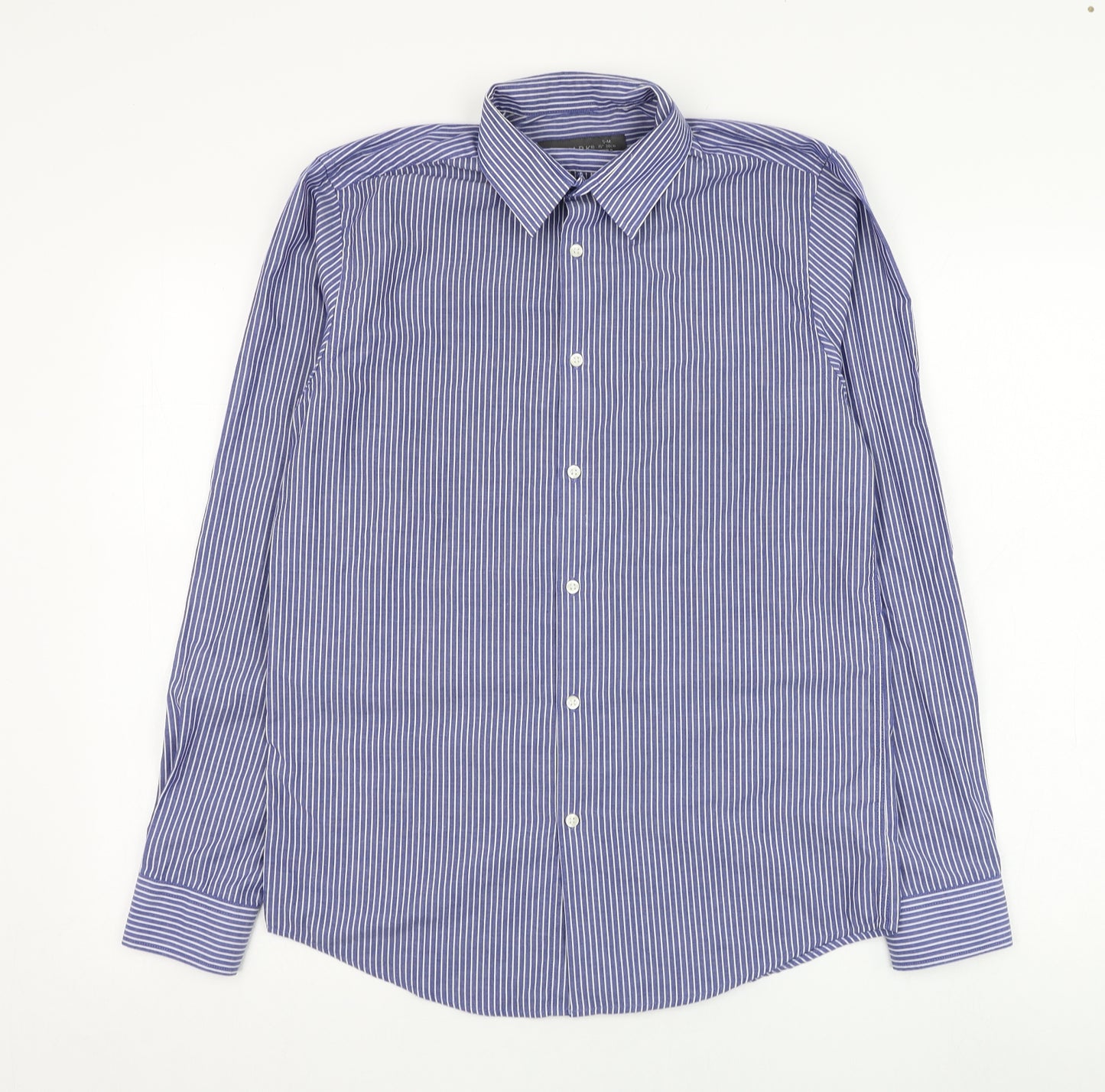 Primark Mens Blue Striped Polyester  Dress Shirt Size 15 Collared Button