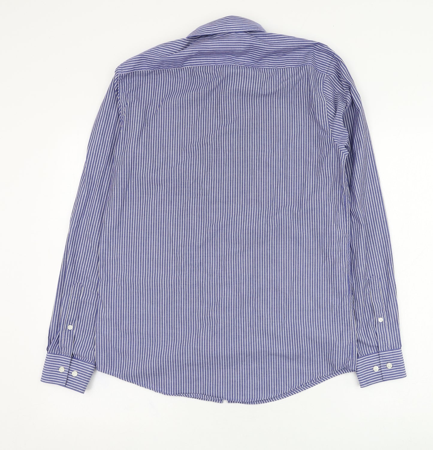 Primark Mens Blue Striped Polyester  Dress Shirt Size 15 Collared Button