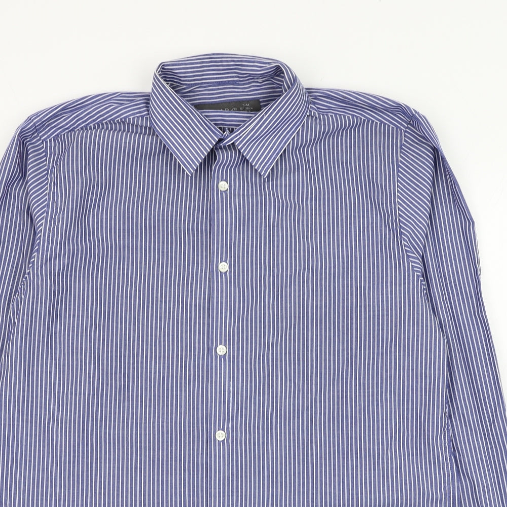 Primark Mens Blue Striped Polyester  Dress Shirt Size 15 Collared Button