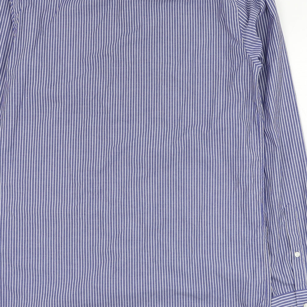 Primark Mens Blue Striped Polyester  Dress Shirt Size 15 Collared Button