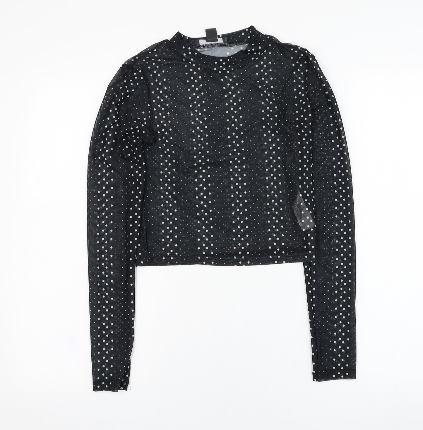 Primark Womens Black Polka Dot Polyester Basic T-Shirt Size 6 Mock Neck - Mesh