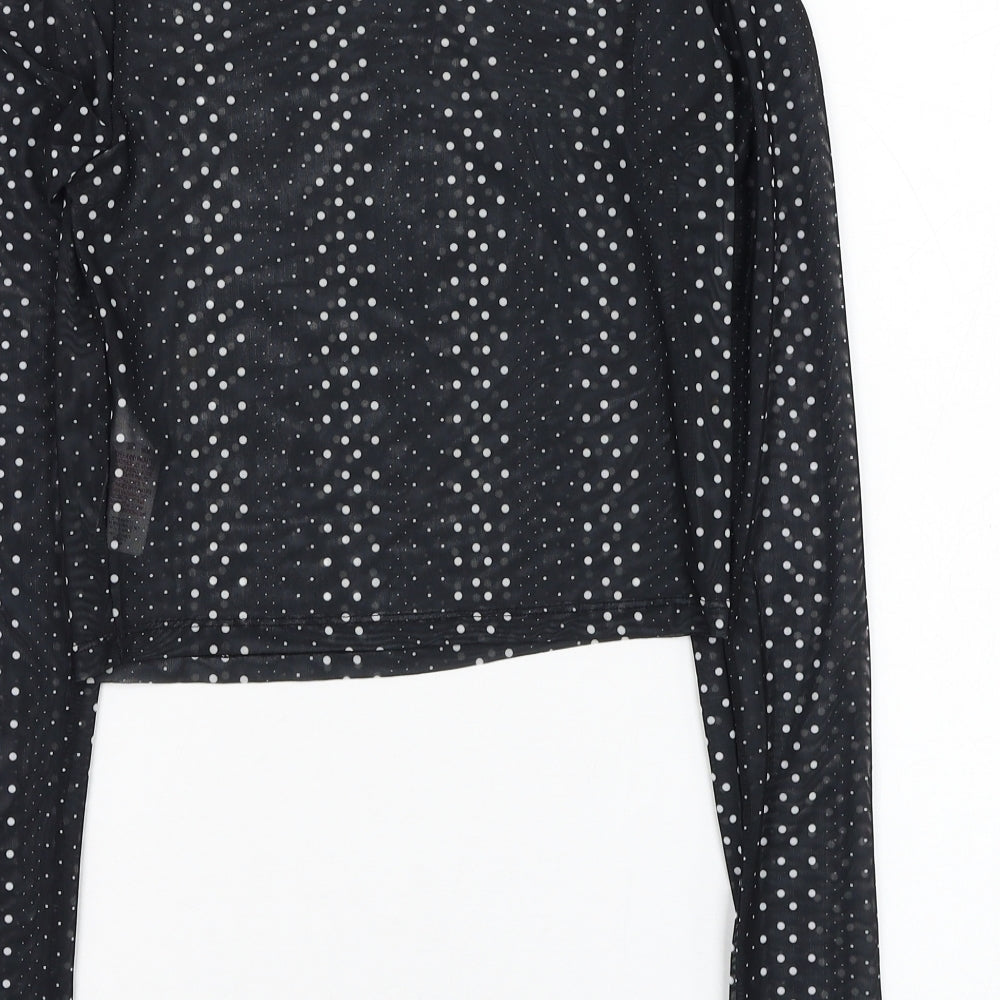 Primark Womens Black Polka Dot Polyester Basic T-Shirt Size 6 Mock Neck - Mesh