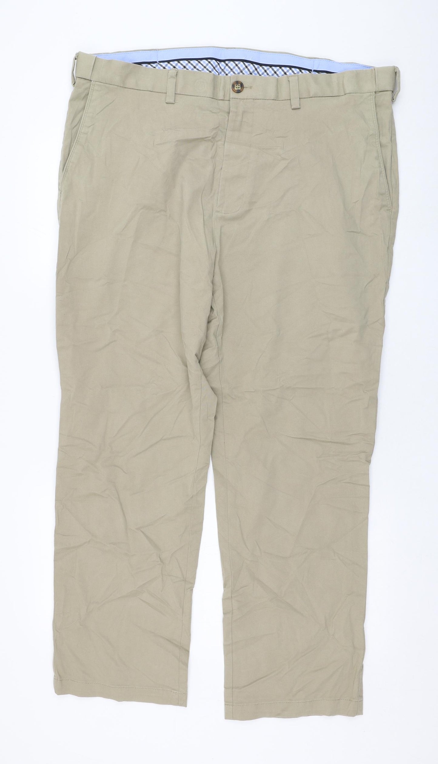 Dunnes Stores Mens Beige  Cotton Chino Trousers Size 40 in L29 in Regular Zip