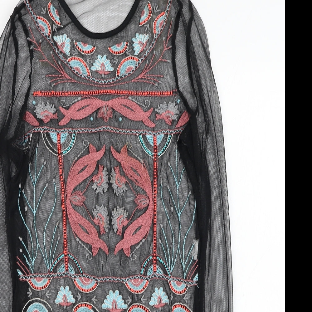 River Island Womens Black  Polyester Basic T-Shirt Size 6 Round Neck - Mesh