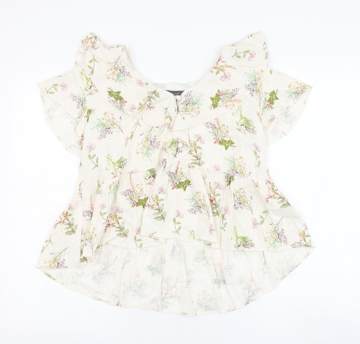 Primark Womens Ivory Floral Viscose Basic Blouse Size 12 V-Neck