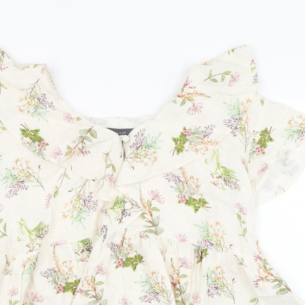 Primark Womens Ivory Floral Viscose Basic Blouse Size 12 V-Neck