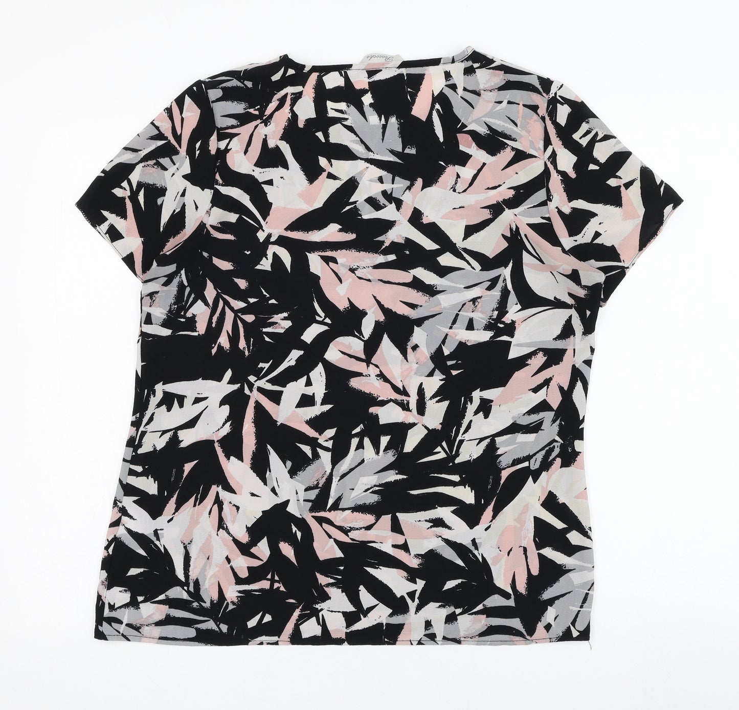 Peacocks Womens Black Geometric Polyester Tunic T-Shirt Size 10 Round Neck