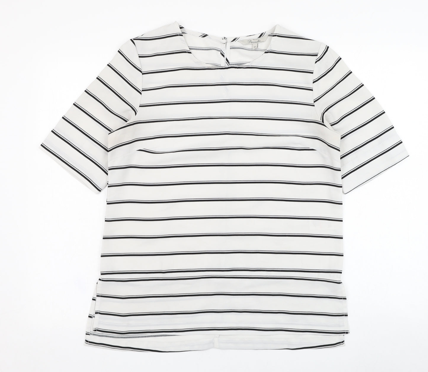 Peacocks Womens Ivory Striped Polyester Tunic T-Shirt Size 10 Round Neck