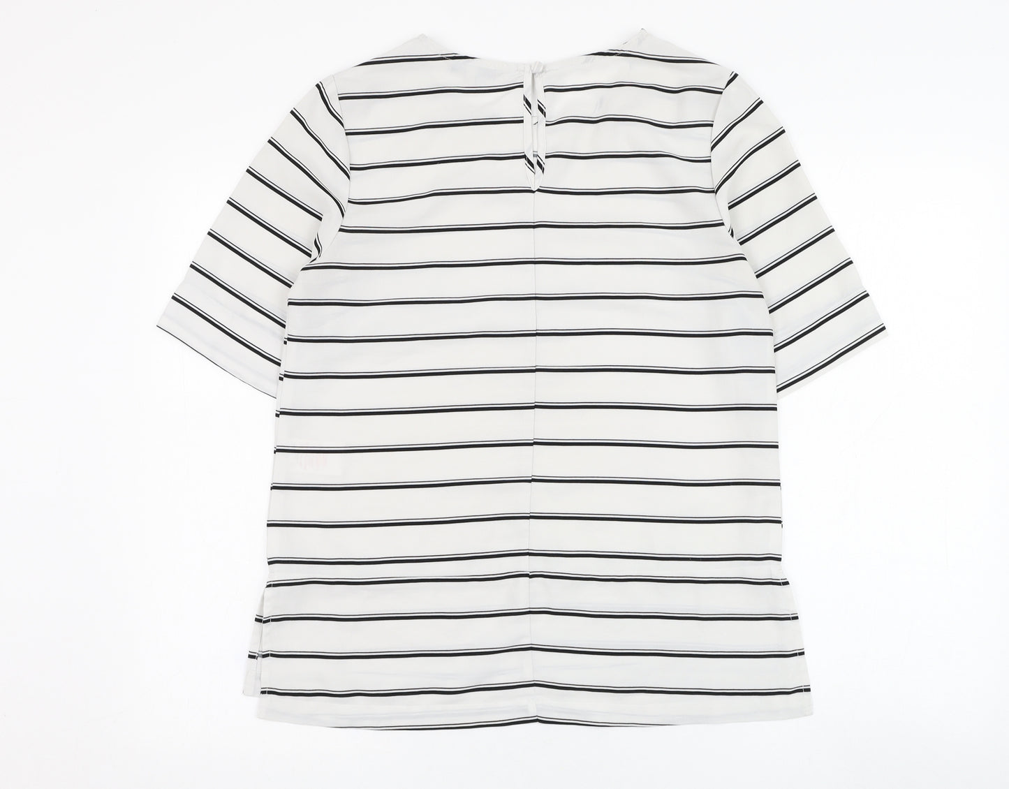Peacocks Womens Ivory Striped Polyester Tunic T-Shirt Size 10 Round Neck