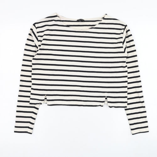 River Island Womens Ivory Striped Cotton Pullover Sweatshirt Size 6  Pullover
