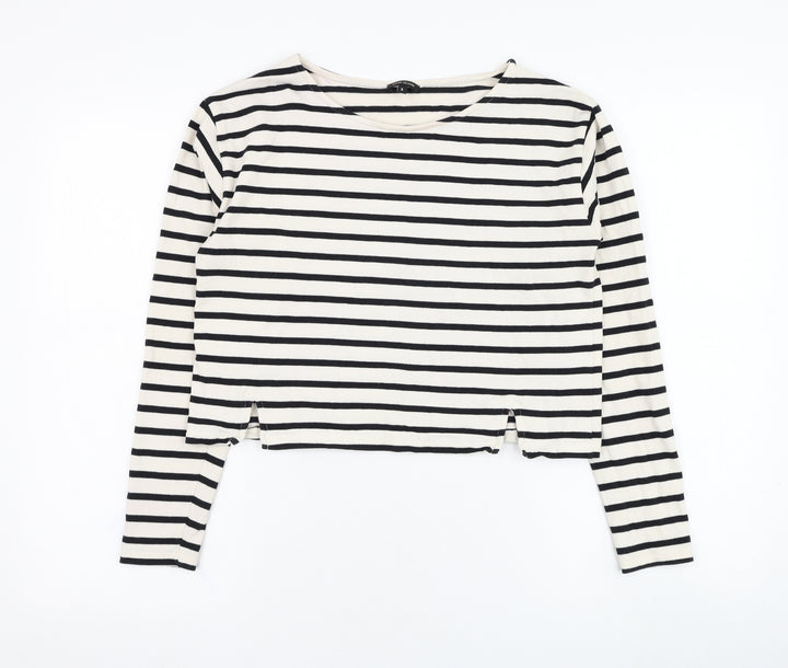 River Island Womens Ivory Striped Cotton Pullover Sweatshirt Size 6  Pullover
