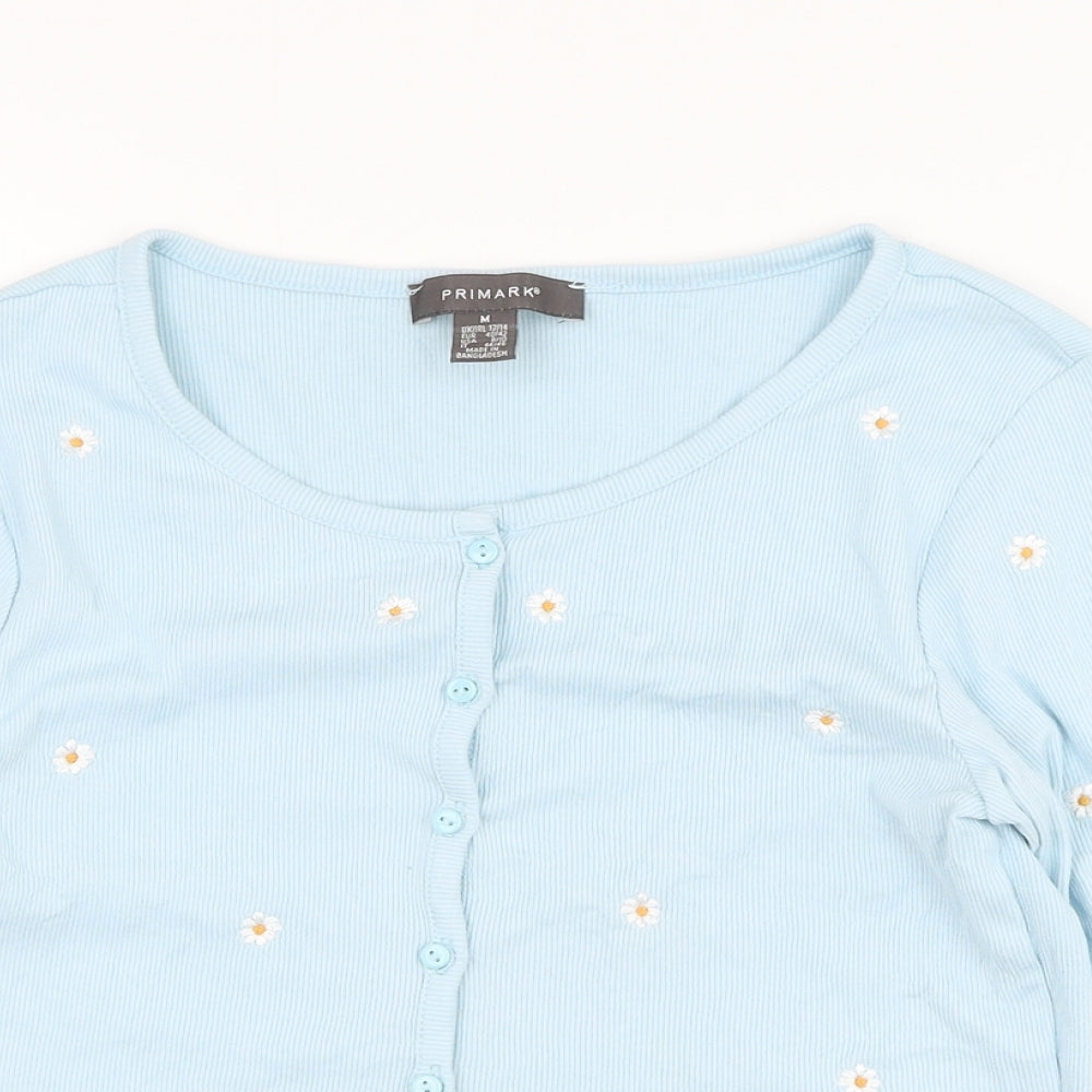 New Look Womens Blue  Cotton Basic T-Shirt Size 12 Round Neck - Daisy