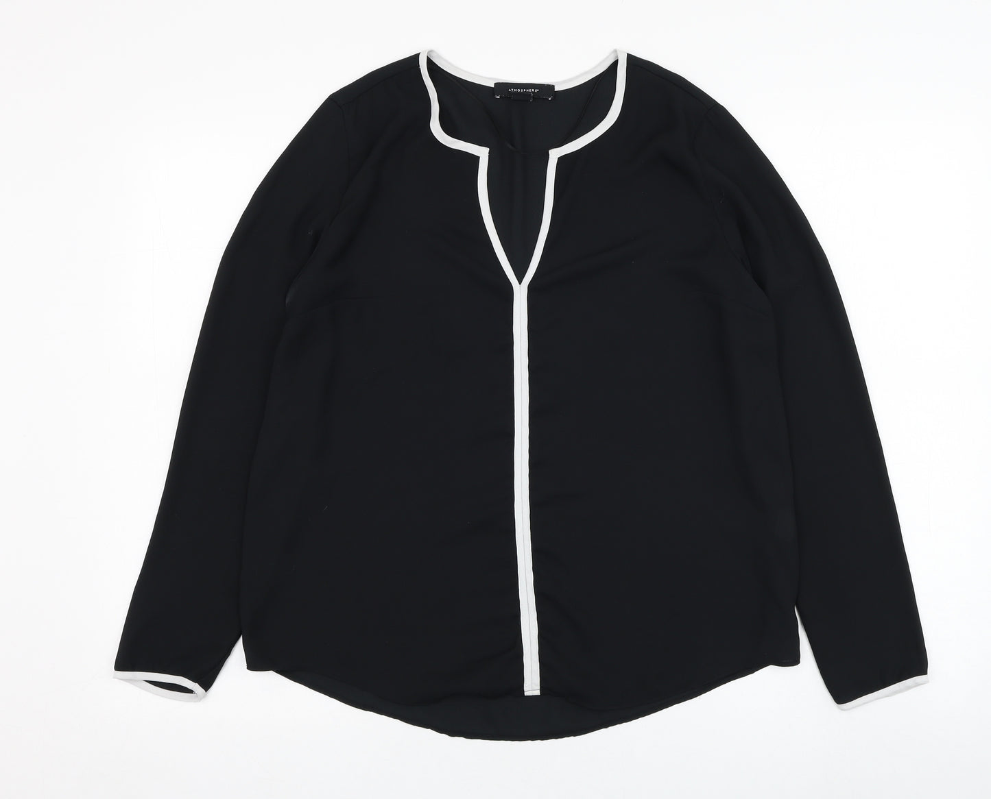Atmosphere Womens Black  Polyester Basic Blouse Size 12 V-Neck