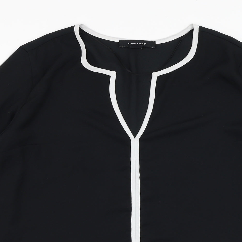 Atmosphere Womens Black  Polyester Basic Blouse Size 12 V-Neck