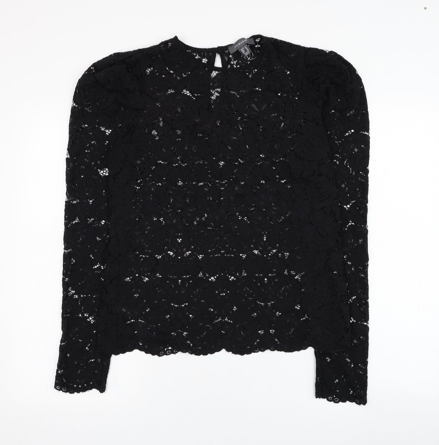 Primark Womens Black  Polyester Basic Blouse Size 14 Round Neck - Flower