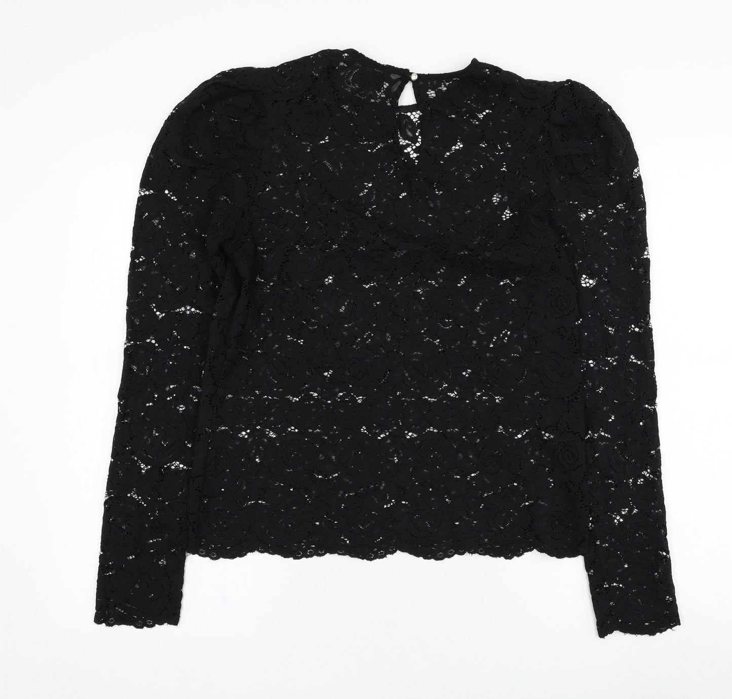 Primark Womens Black  Polyester Basic Blouse Size 14 Round Neck - Flower