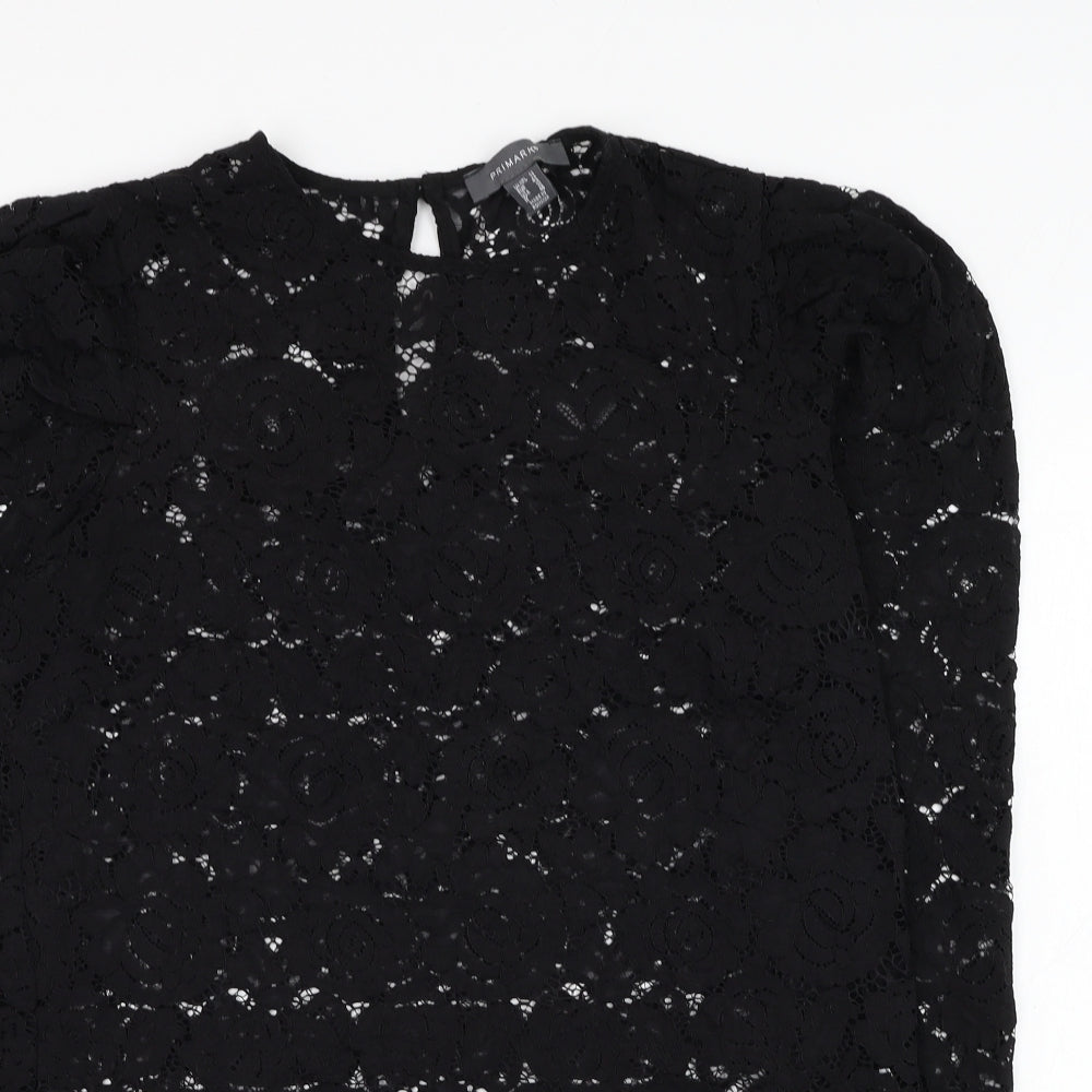 Primark Womens Black  Polyester Basic Blouse Size 14 Round Neck - Flower