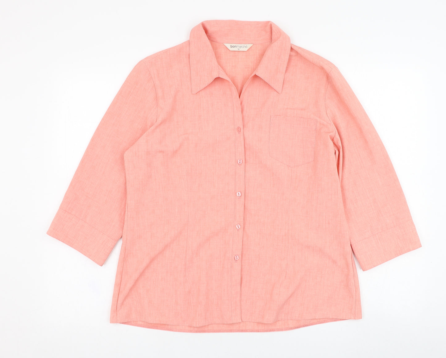 Bonmarché Womens Pink  Polyester Basic Button-Up Size 16 Collared