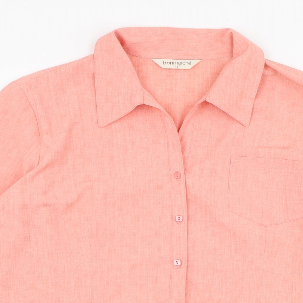 Bonmarché Womens Pink  Polyester Basic Button-Up Size 16 Collared