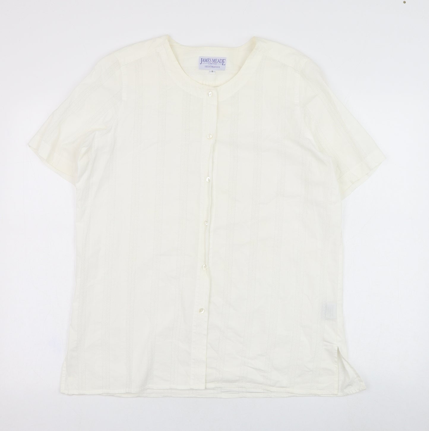 James Meade Womens Ivory  Cotton Basic Button-Up Size 16 Round Neck