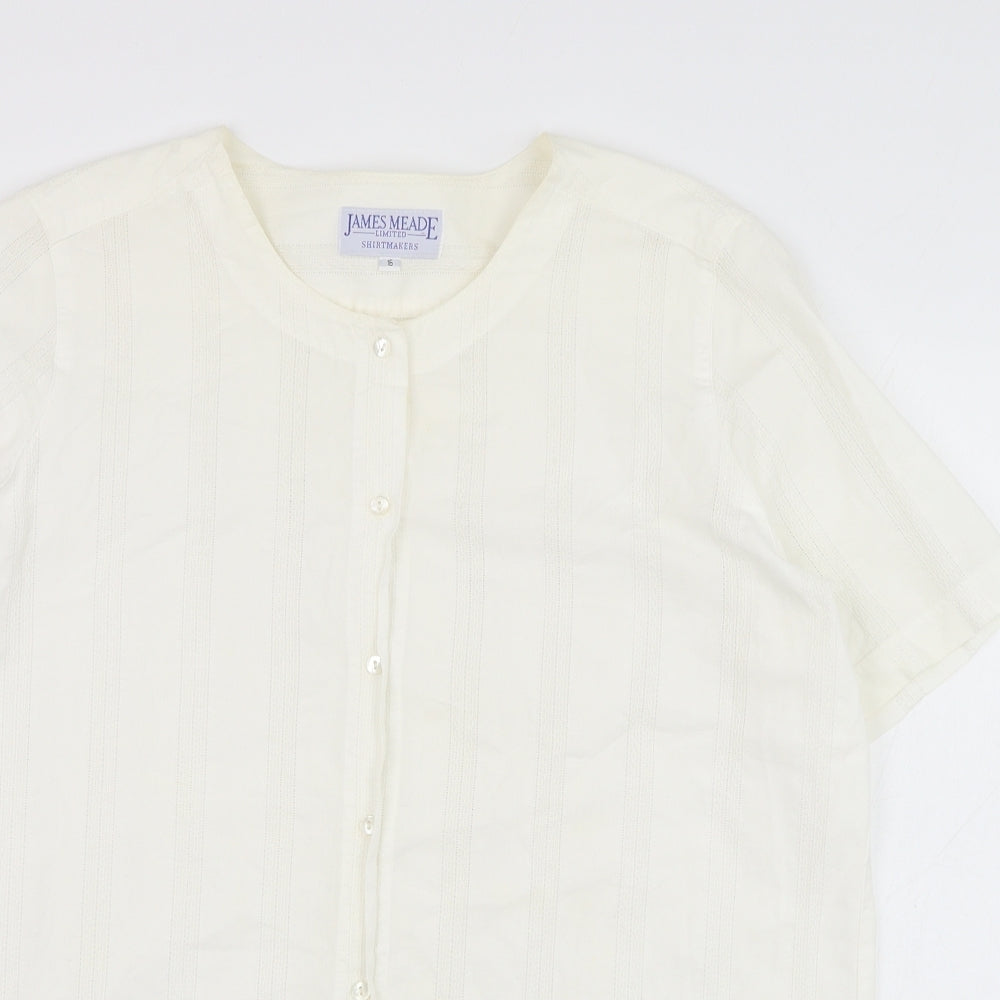 James Meade Womens Ivory  Cotton Basic Button-Up Size 16 Round Neck