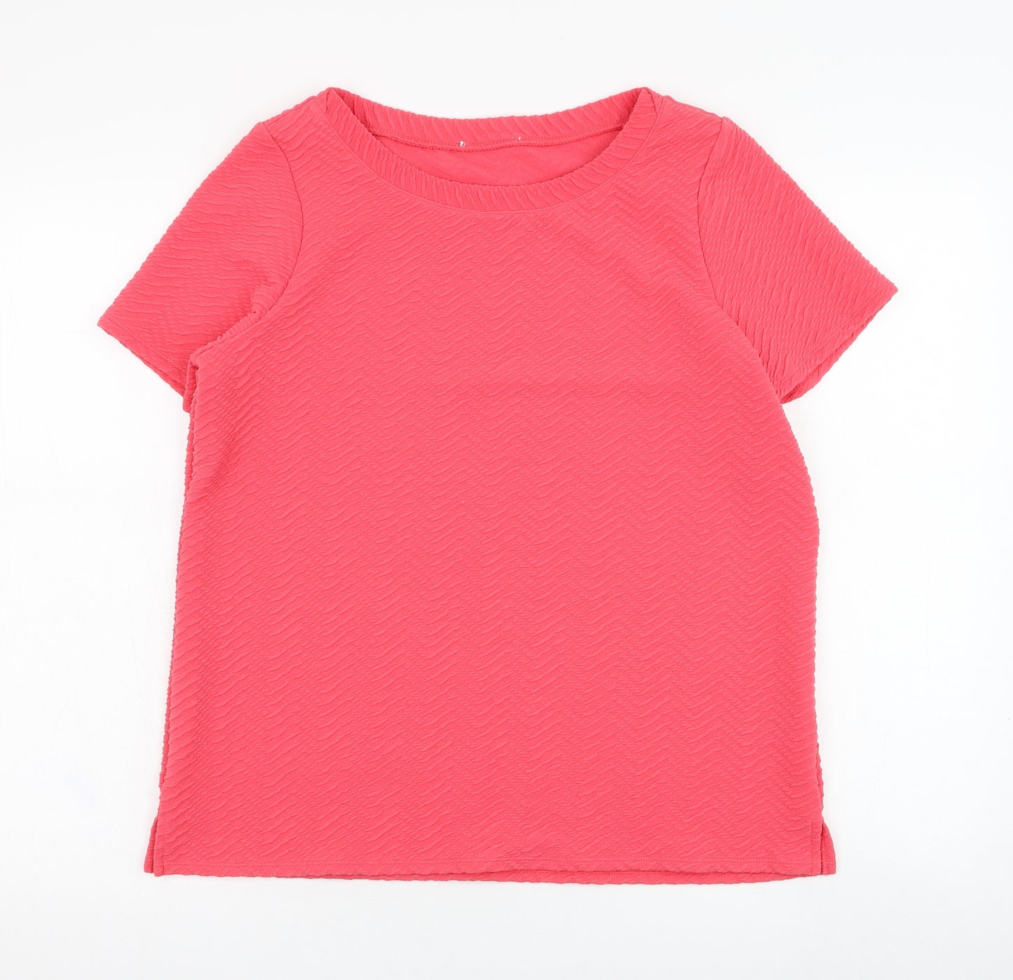 Marks and Spencer Womens Pink  Polyester Basic T-Shirt Size 14 Round Neck