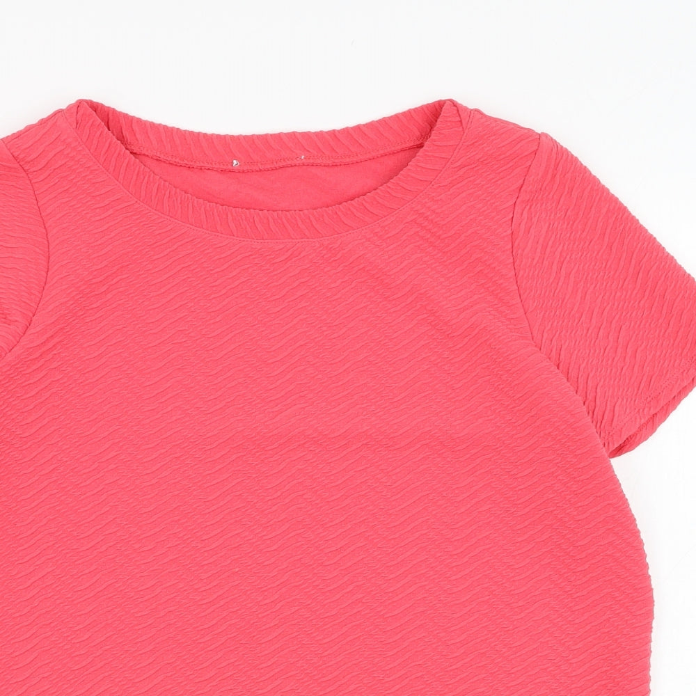 Marks and Spencer Womens Pink  Polyester Basic T-Shirt Size 14 Round Neck