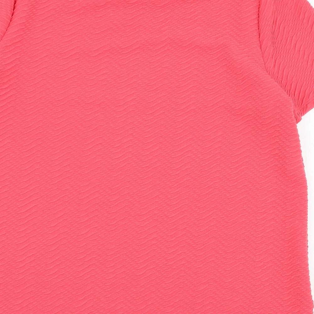 Marks and Spencer Womens Pink  Polyester Basic T-Shirt Size 14 Round Neck