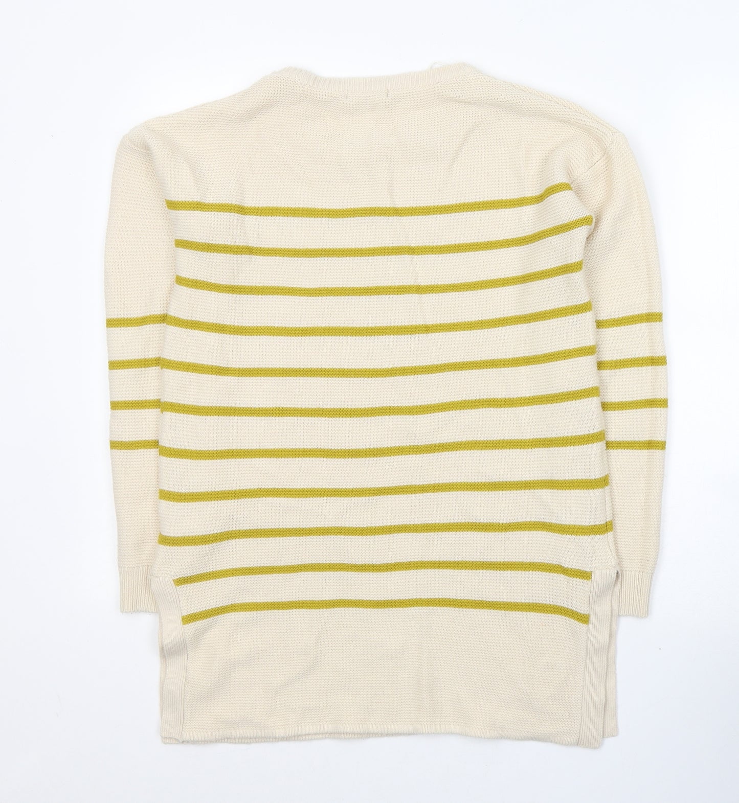 TU Womens Beige Round Neck Striped Acrylic Tunic Jumper Size 10