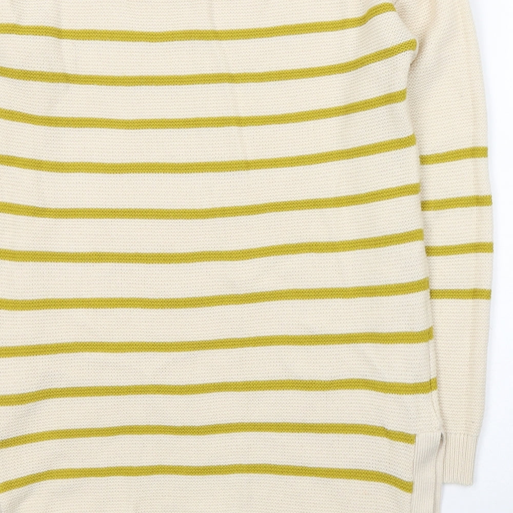 TU Womens Beige Round Neck Striped Acrylic Tunic Jumper Size 10