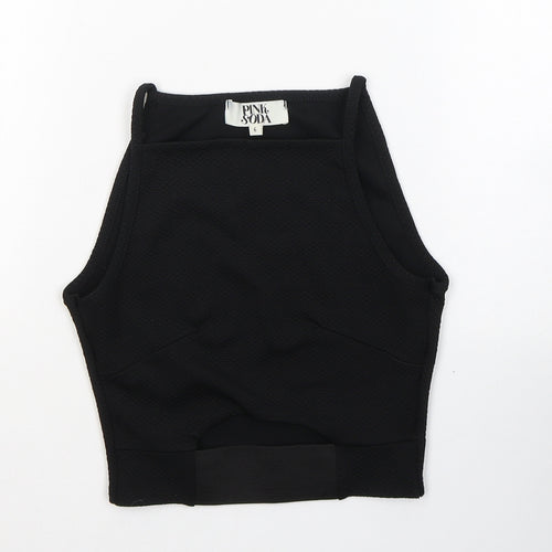 Pink Soda Womens Black  Polyester Cropped Tank Size 6 Square Neck