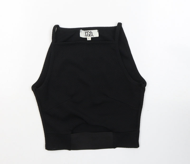 Pink Soda Womens Black Polyester Cropped Tank Size 6 Square Neck