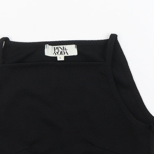 Pink Soda Womens Black  Polyester Cropped Tank Size 6 Square Neck