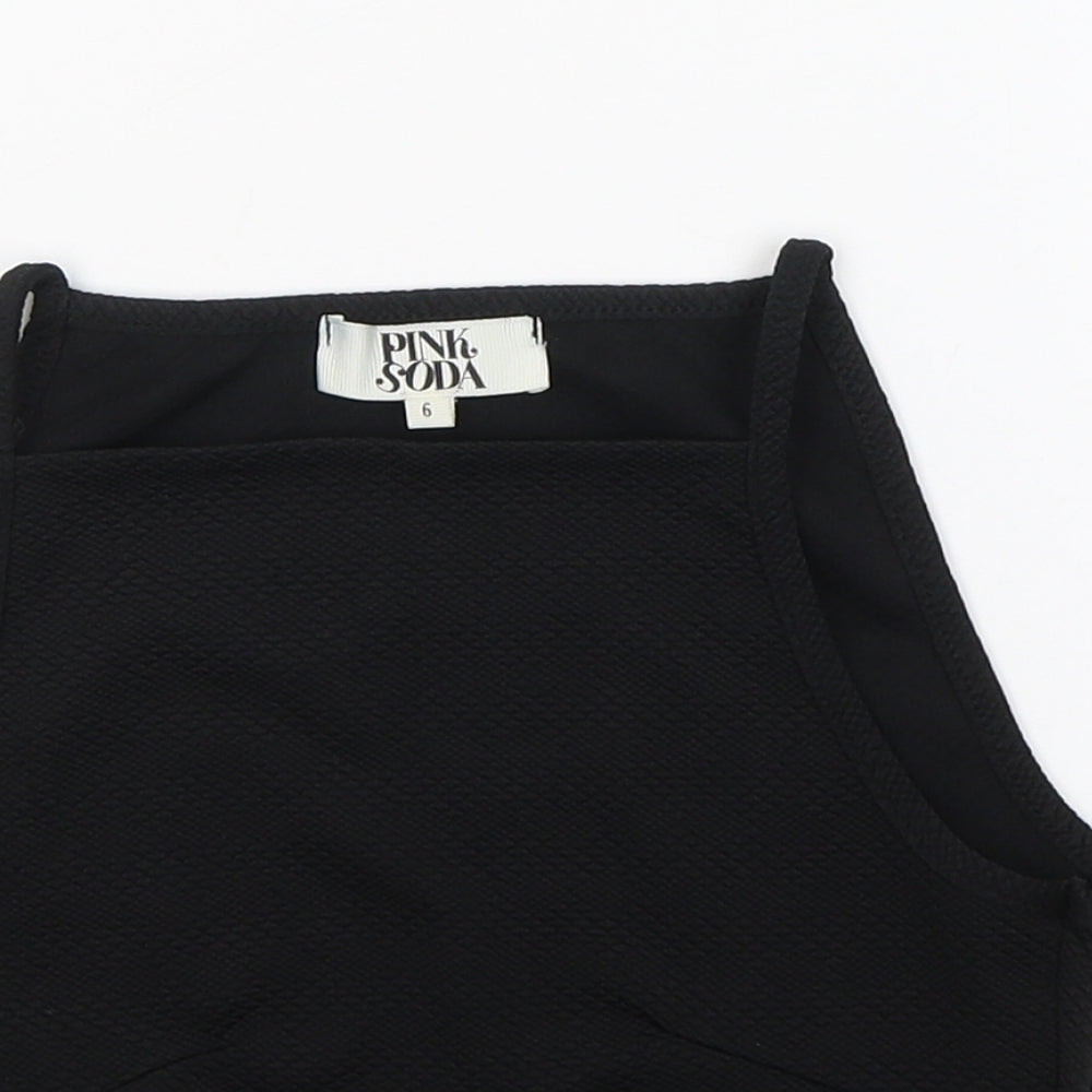 Pink Soda Womens Black  Polyester Cropped Tank Size 6 Square Neck