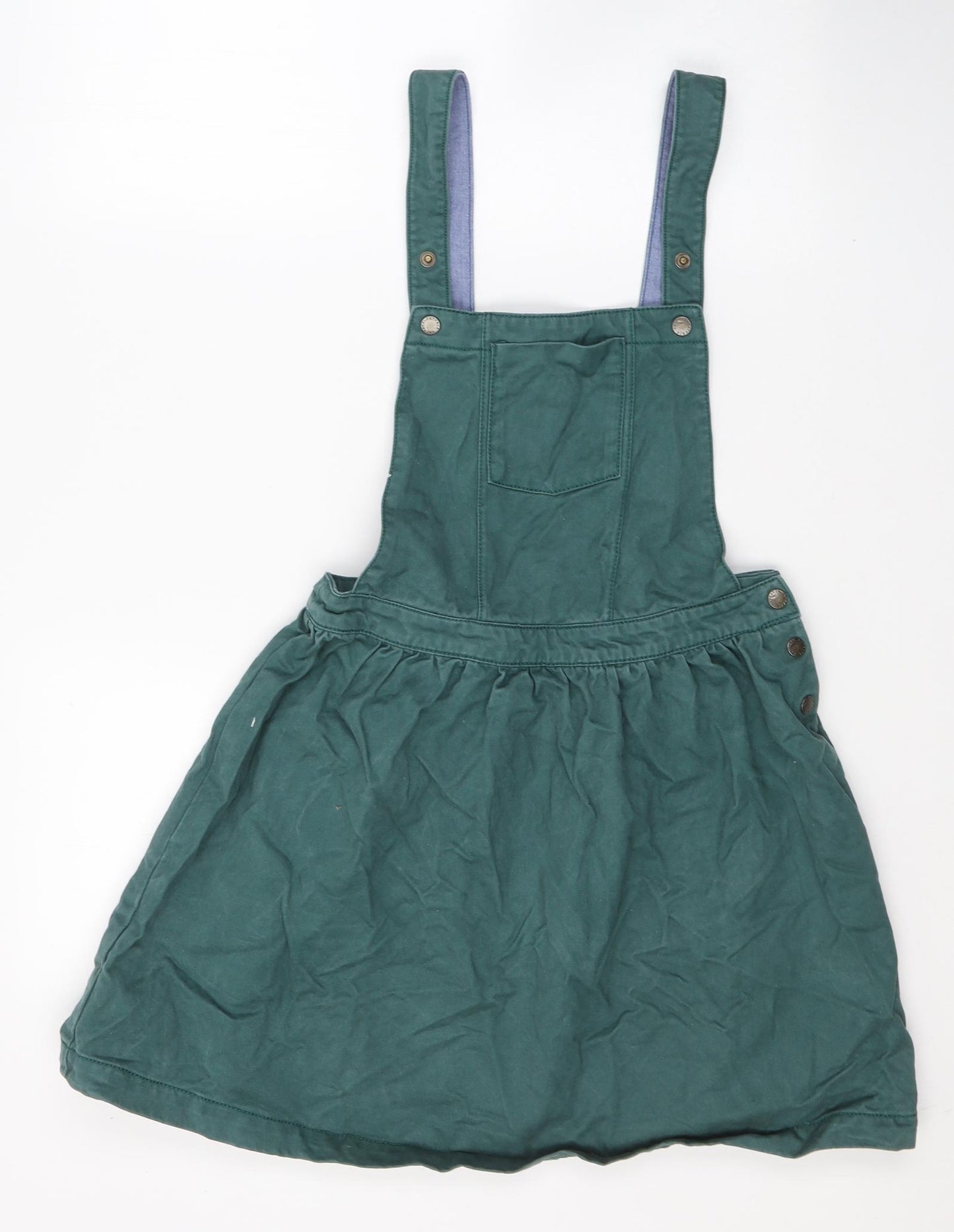 Fat Face Girls Green  Cotton Pinafore/Dungaree Dress  Size 12-13 Years  Square Neck Button