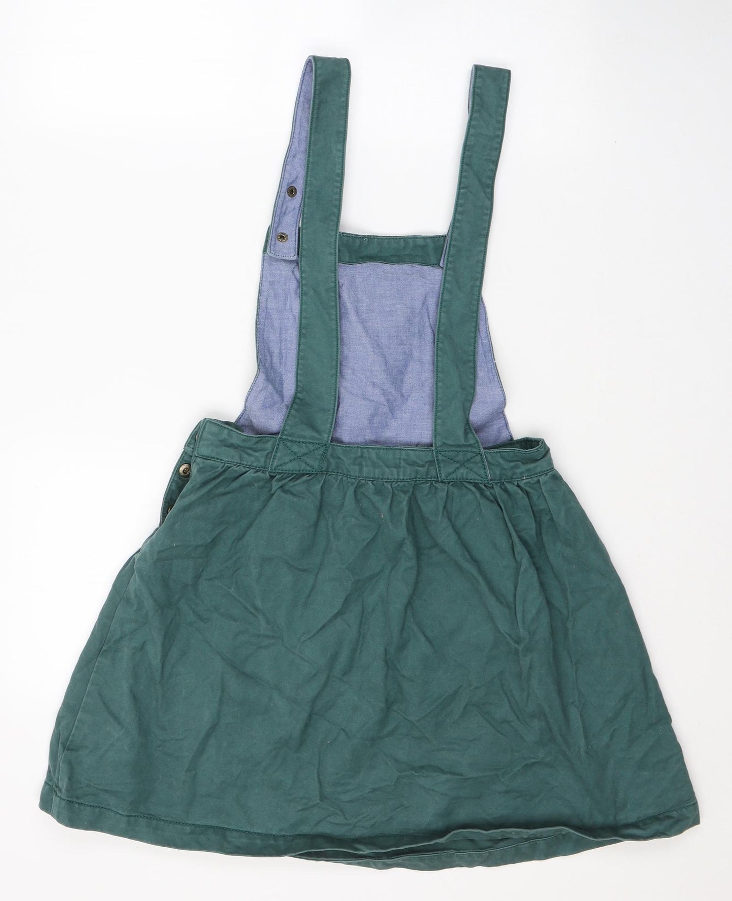 Fat Face Girls Green  Cotton Pinafore/Dungaree Dress  Size 12-13 Years  Square Neck Button