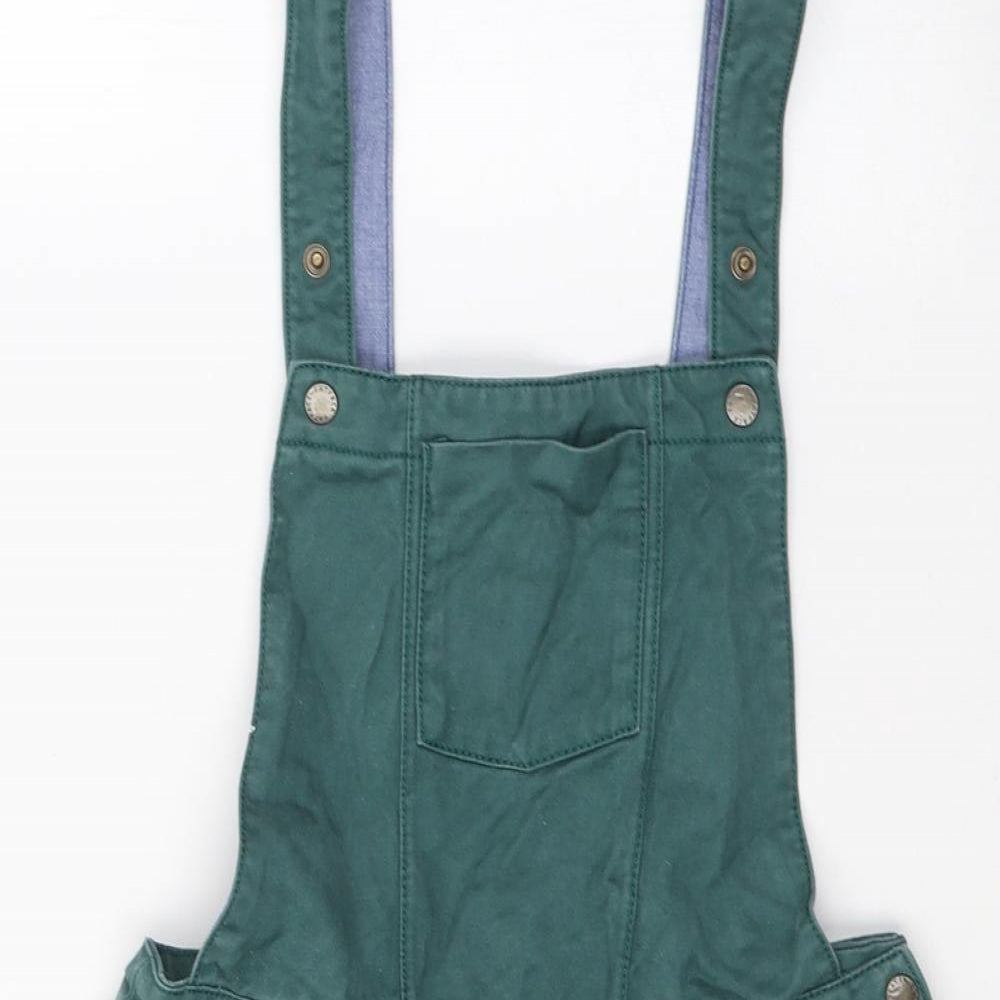 Fat Face Girls Green  Cotton Pinafore/Dungaree Dress  Size 12-13 Years  Square Neck Button