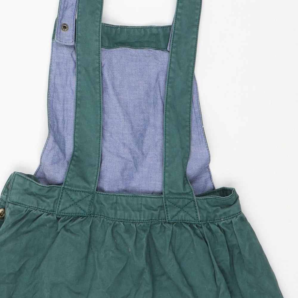 Fat Face Girls Green  Cotton Pinafore/Dungaree Dress  Size 12-13 Years  Square Neck Button