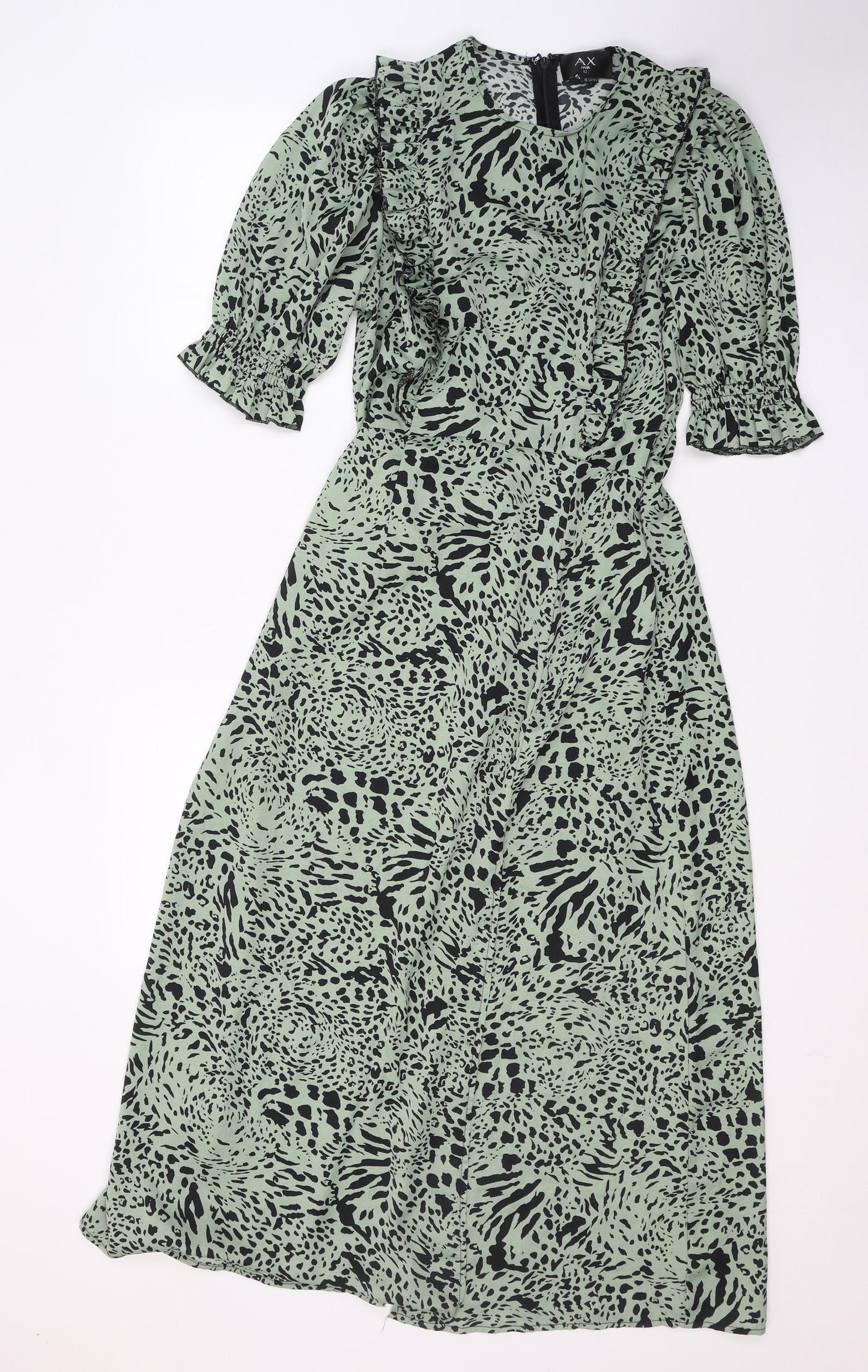 AX Paris Womens Green Animal Print Polyester Maxi  Size 10  Round Neck Zip