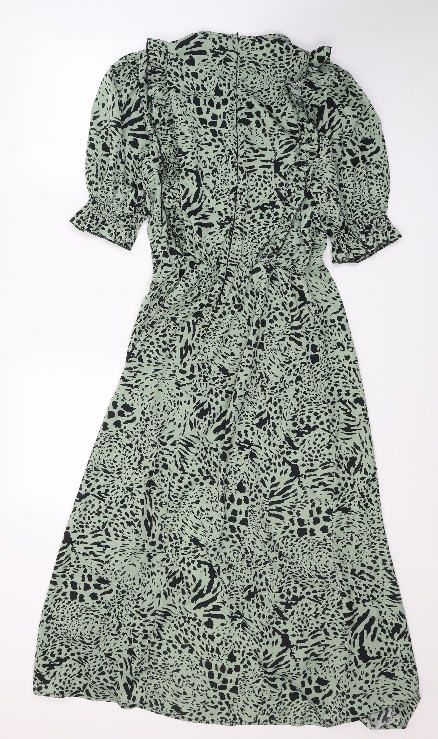 AX Paris Womens Green Animal Print Polyester Maxi  Size 10  Round Neck Zip