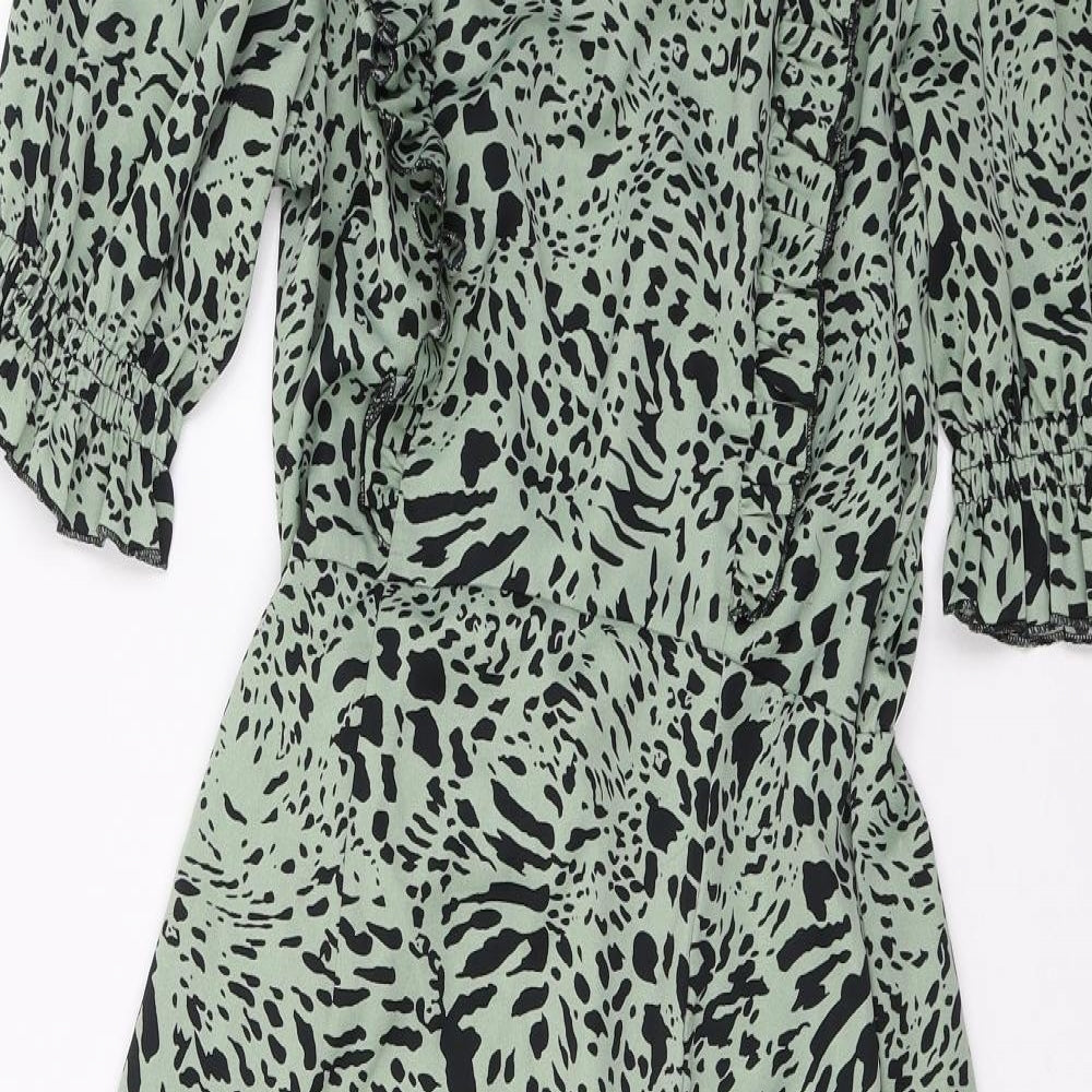 AX Paris Womens Green Animal Print Polyester Maxi  Size 10  Round Neck Zip