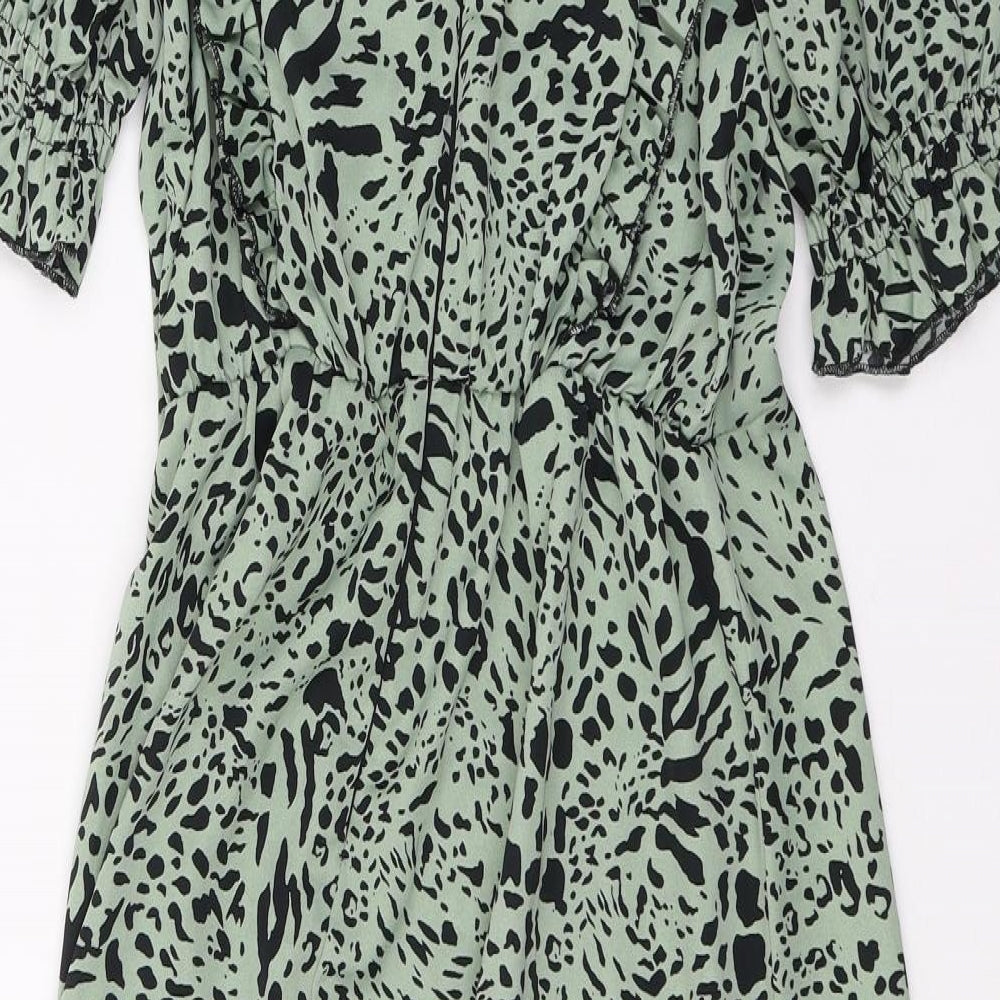 AX Paris Womens Green Animal Print Polyester Maxi  Size 10  Round Neck Zip