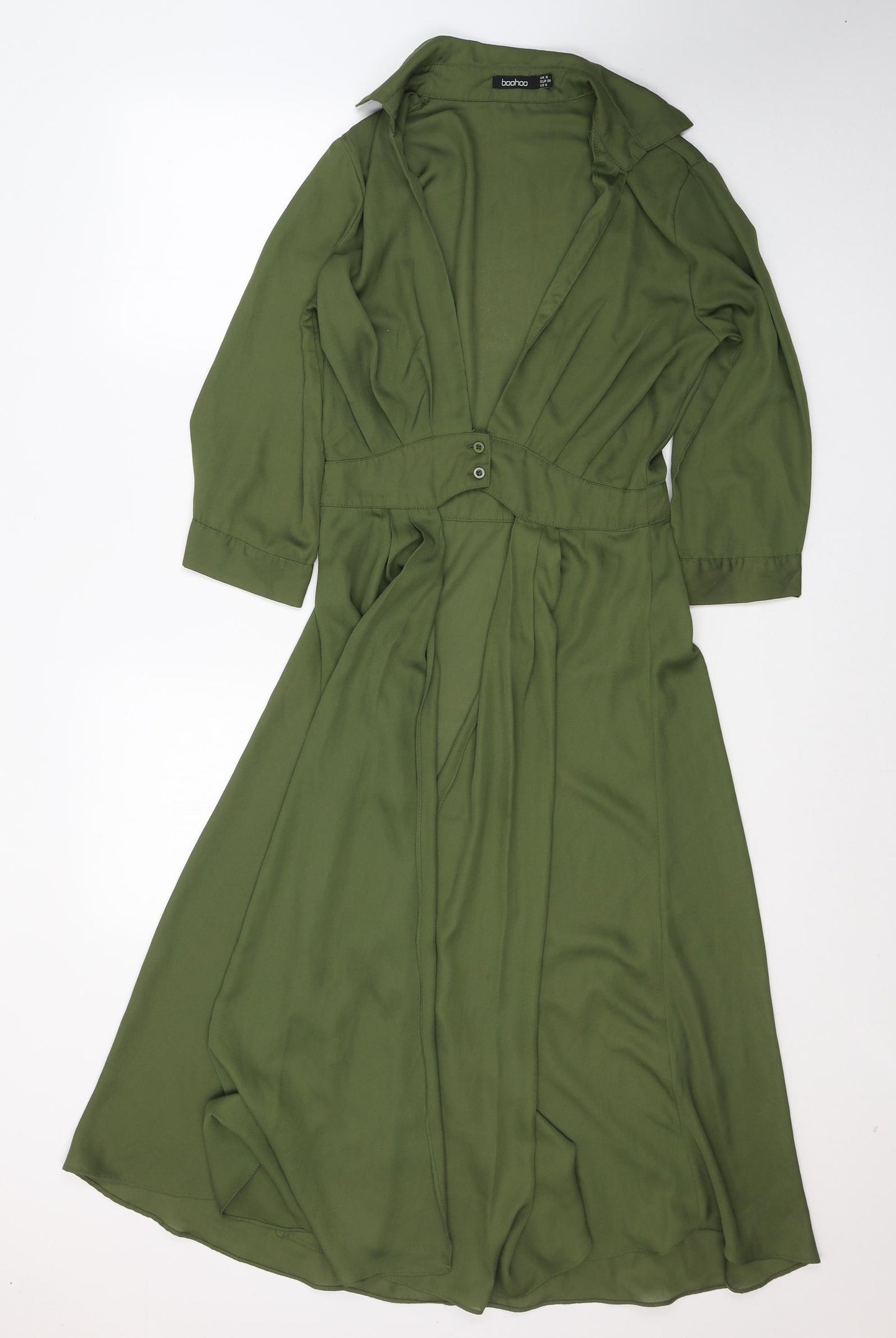 Boohoo Womens Green  Polyester Kimono Button-Up Size 10 Collared - Open front